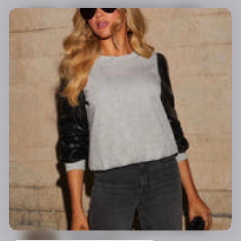 Vici Gray and Black faux leather sweatshirt